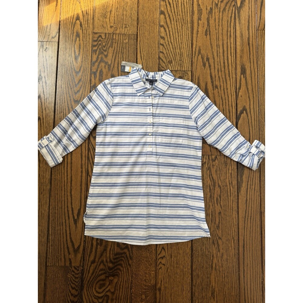 Tommy Hilfiger Women's Striped Long Sleeve Shirt/Coverup Size S NWT Blue White
